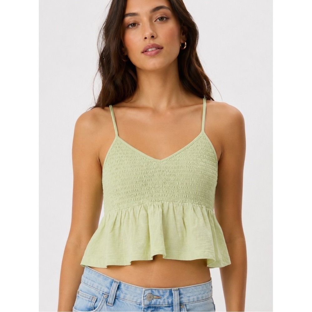 Me to We Smocked Peplum Crop Tank Top Mint Green NWT PacSun Medium